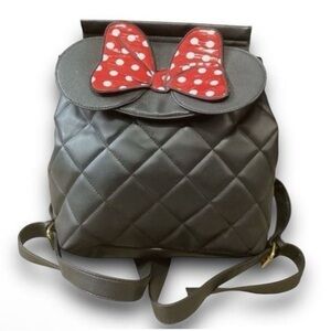 Danielle Nicole Black Quilted Backpack with Red Polka Dot Bow